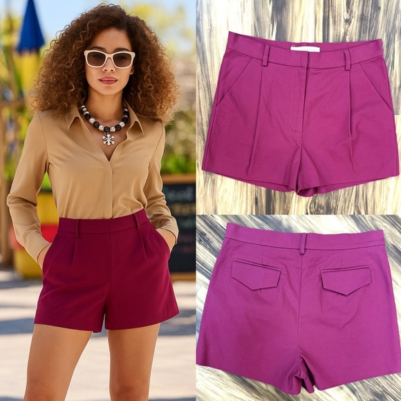 Susana Monaco High Waist Pleated Front Chino Shorts - Picture 1 of 7